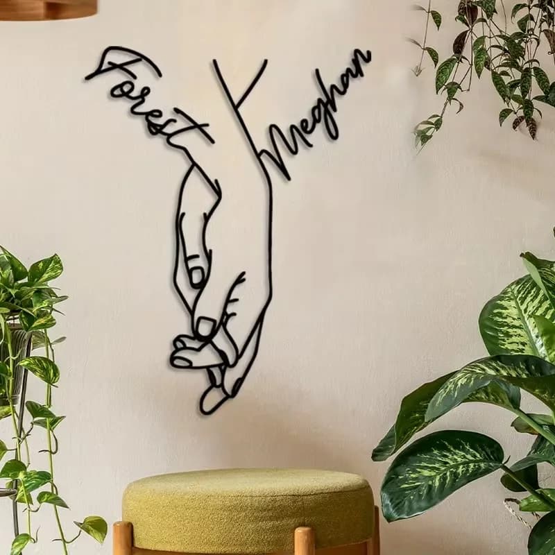 Decorazione da parete in metallo personalizzata per coppie, design a linee con nomi/testo, perfetta per regali di matrimonio/anniversario/San Valentino