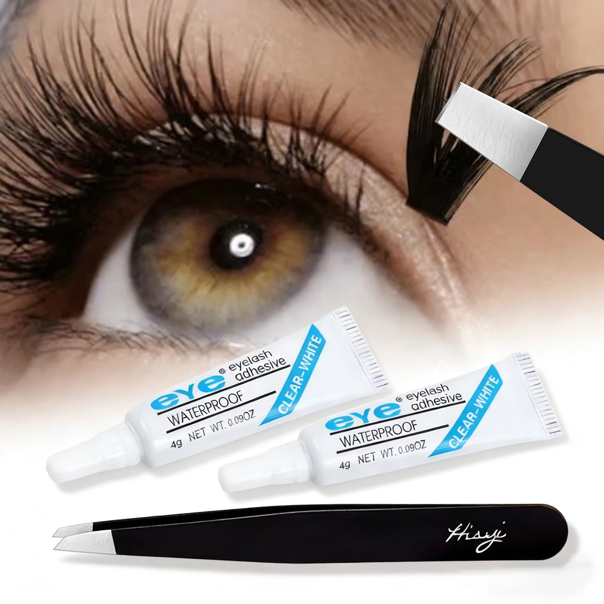 3 Piece Fake Eyelash Collar, Professional Adhesive Sealant for Quick Drying Eyelashes, Super Durable Long-Term Waterproof Collar + Pliers