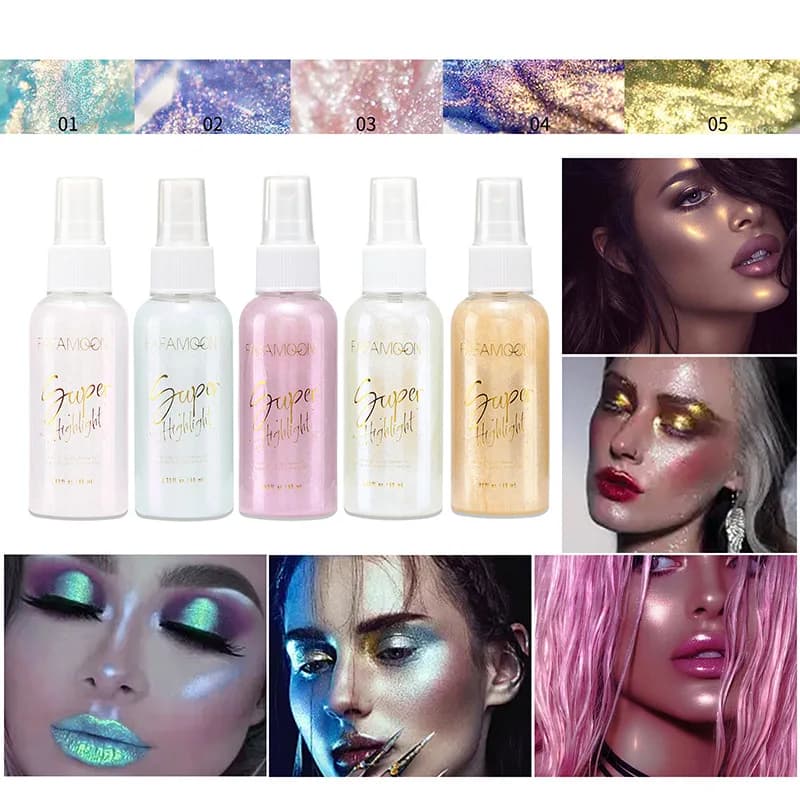 Spray illuminante glitterato a 5 colori – Per capelli e corpo, effetto brillante a lunga durata – per festival musicali, feste, palcoscenici ed eventi serali
