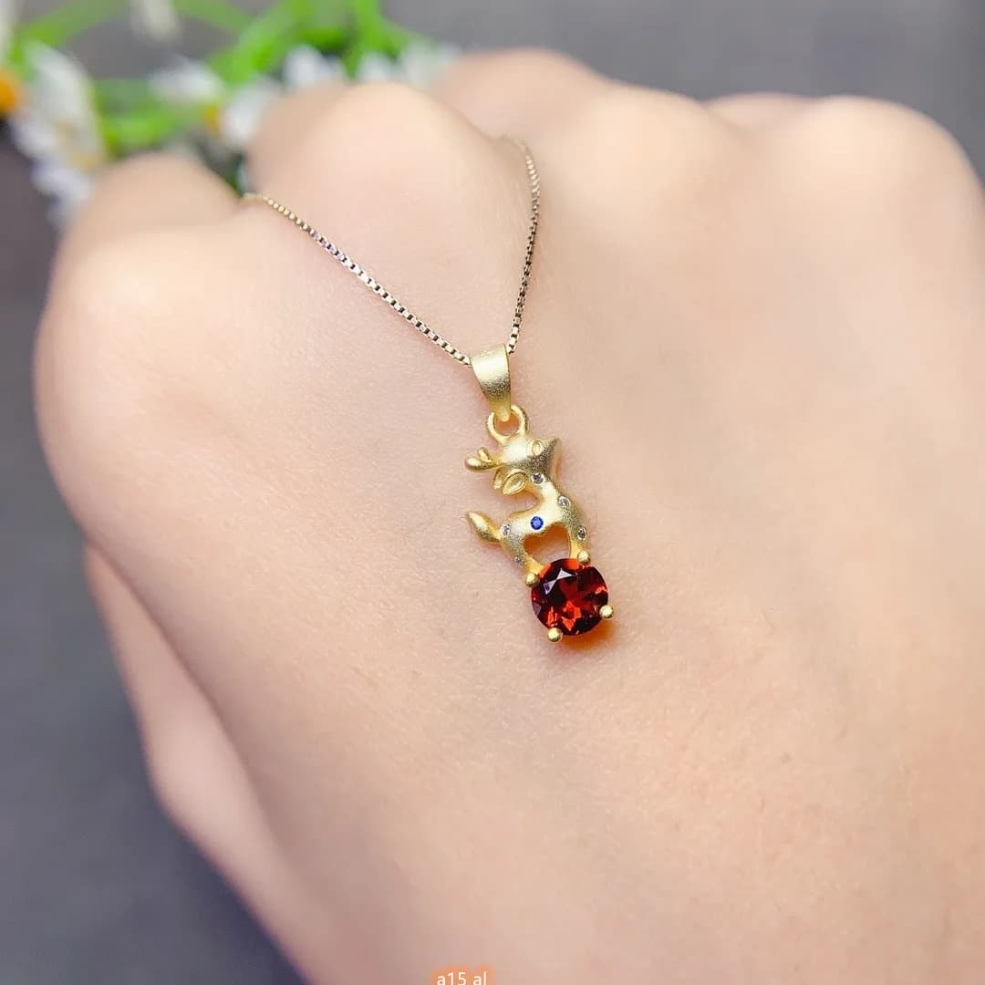 Boutique Jewelry Ciondolo con pietra preziosa naturale da donna + collana in argento puro 925 placcato oro 18 carati 5x5mm regalo stile granato Girlfrieng