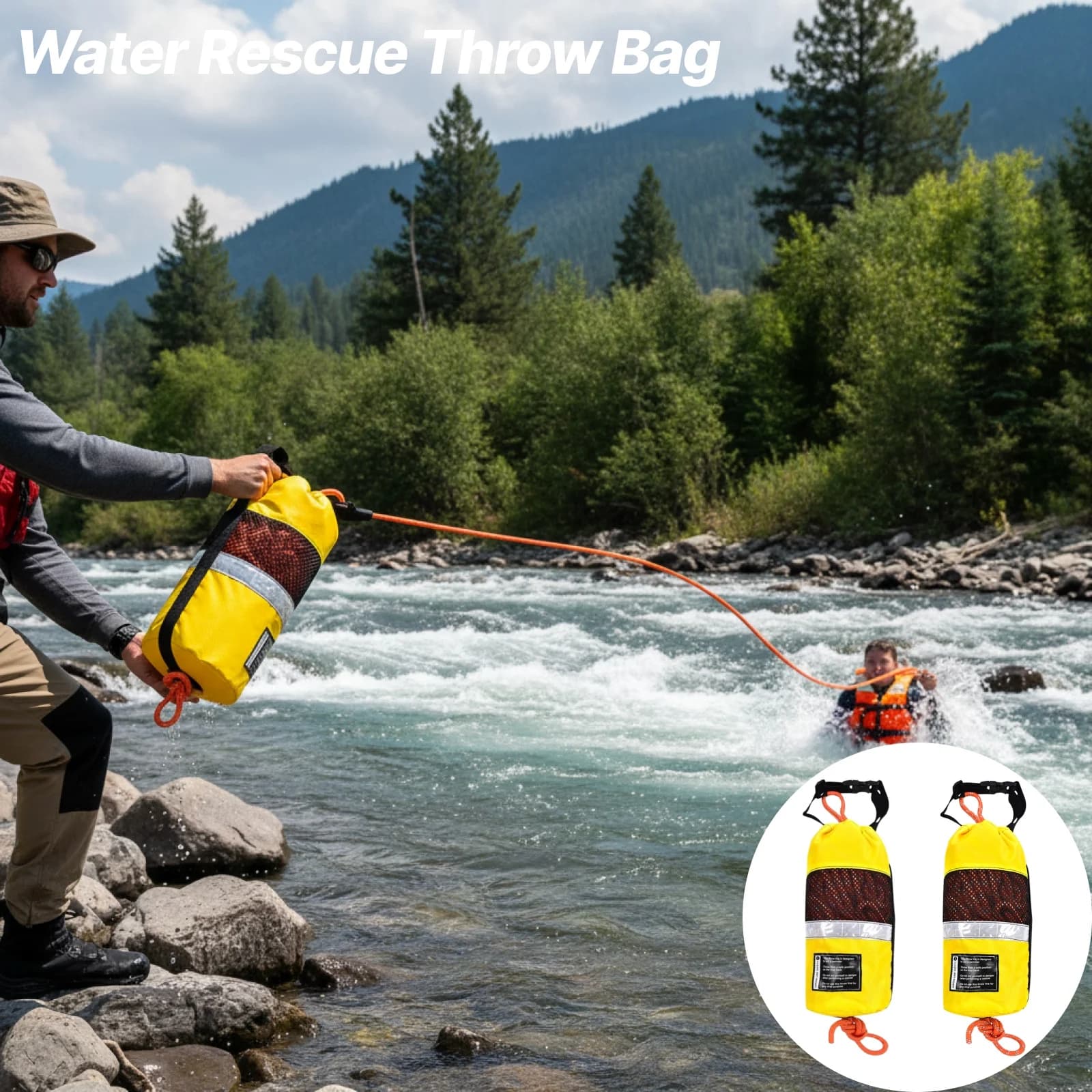 Borsa da lancio per salvataggio in acqua Corda marina 31M Linea di lancio multiuso Corda galleggiante per canoa Rafting Paddling Canottaggio Kayak