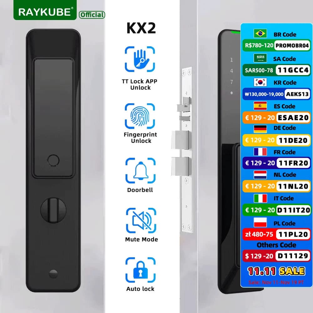NUOVA serratura RAYKUBE KX2 TT Bluetooth serratura elettronica intelligente completamente automatica con sblocco chiave NFC APP biometrico per impronte digitali