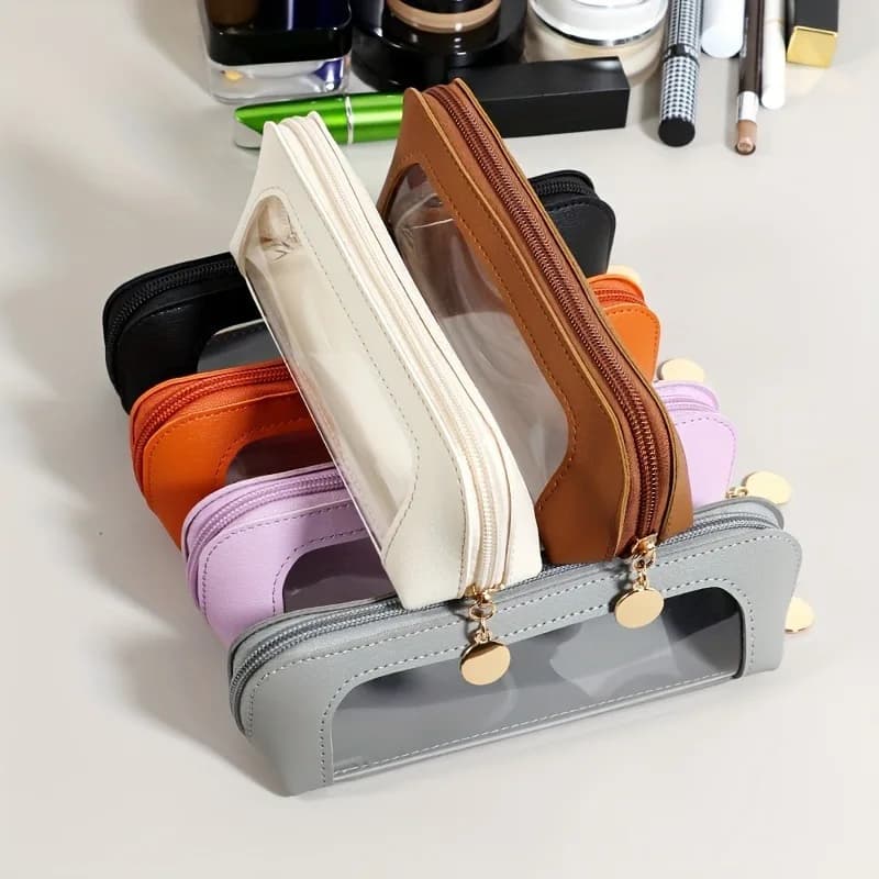 Borsa Multifunzionale Impermeabile in Pelle PU per Trucchi, Astuccio Portatile per Pennelli Cosmetici, Prodotti Skincare, Articoli da Toilette, Essenziale per Viaggi, Dormitori e Crociere