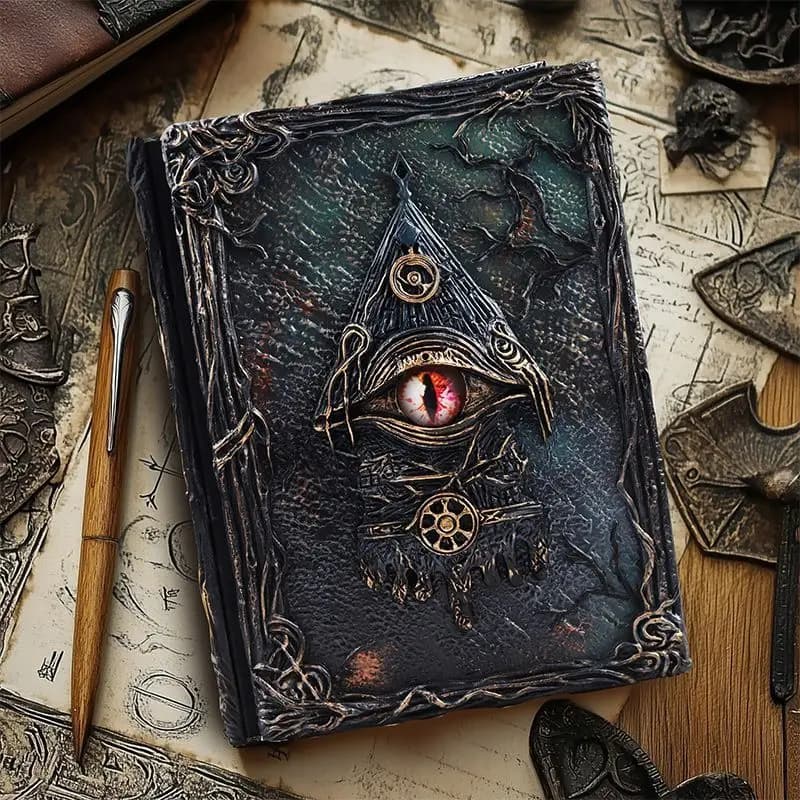 Vintage Magic Eye Journal - Embossed Leather Grimoire Notebook, Gothic Witchcraft Diary for Witches & Occult Lovers, Unique Gift
