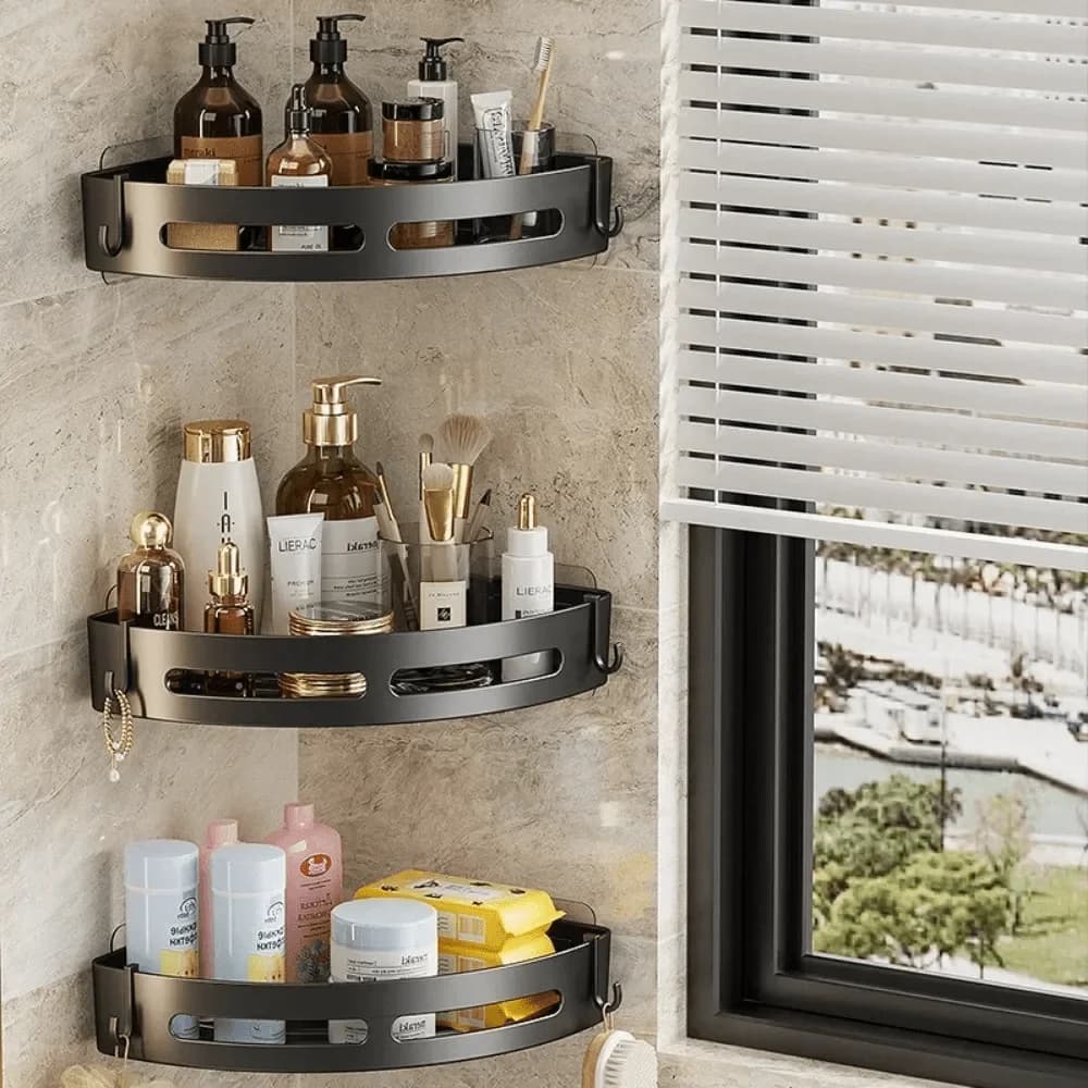 3PCS Strong Adhesive No Drill Shower Shelf Storage Upgraded Waterproof Bathroom Organizer Shampoo & Towel Holder Wall Mount