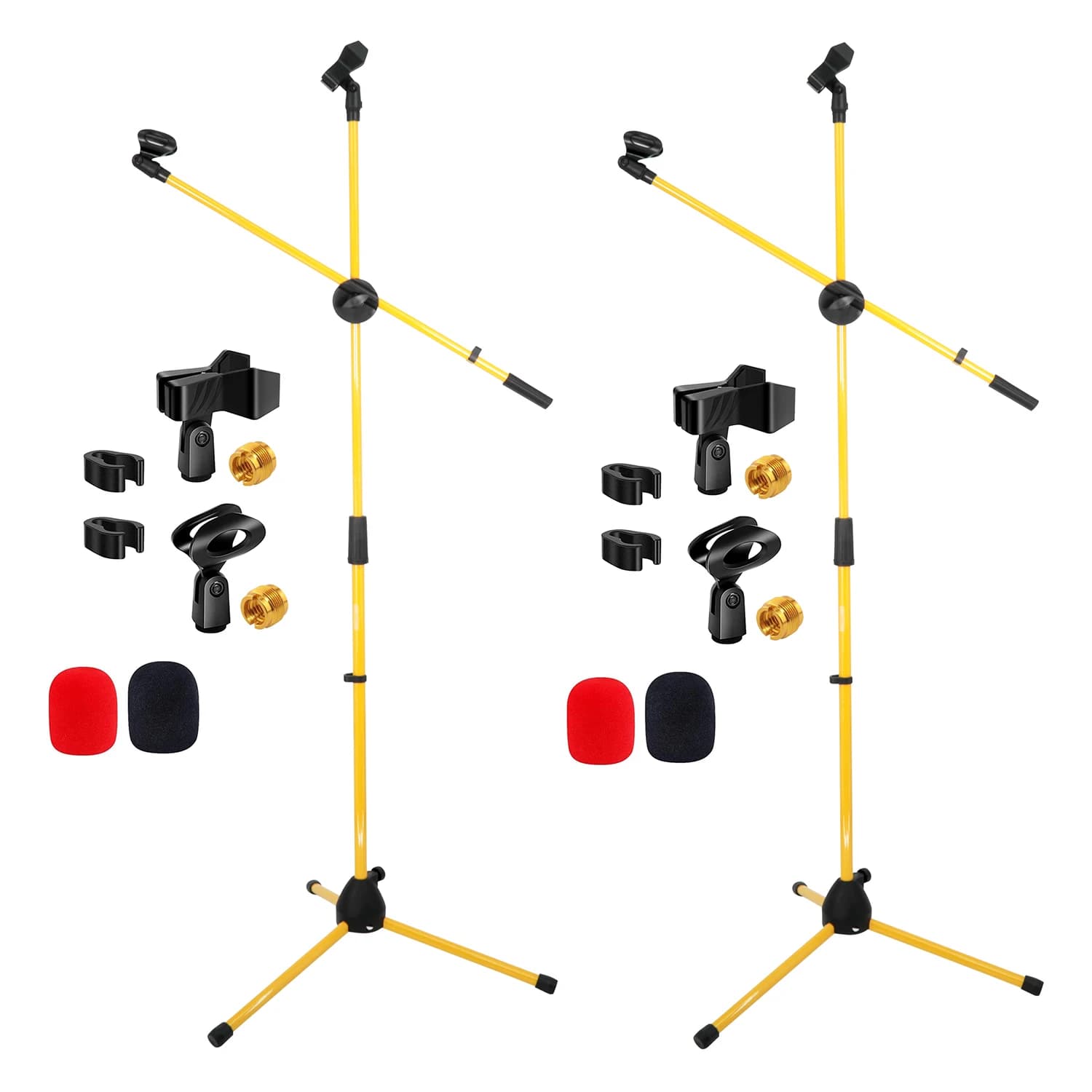 5 Core Microphone Stand Floor 2 Mic Clips Universal Height Adjustable Tripod Mic Stands w Boom Arm