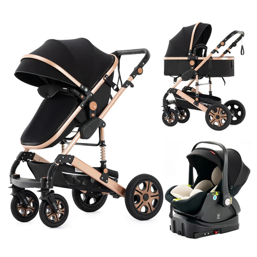 Seggiolino auto combinato per passeggino - Passeggino per neonati con lettino per il trasporto Carrozzina reversibile pieghevole, sistema da viaggio con base Isofix fino a 5 libbre