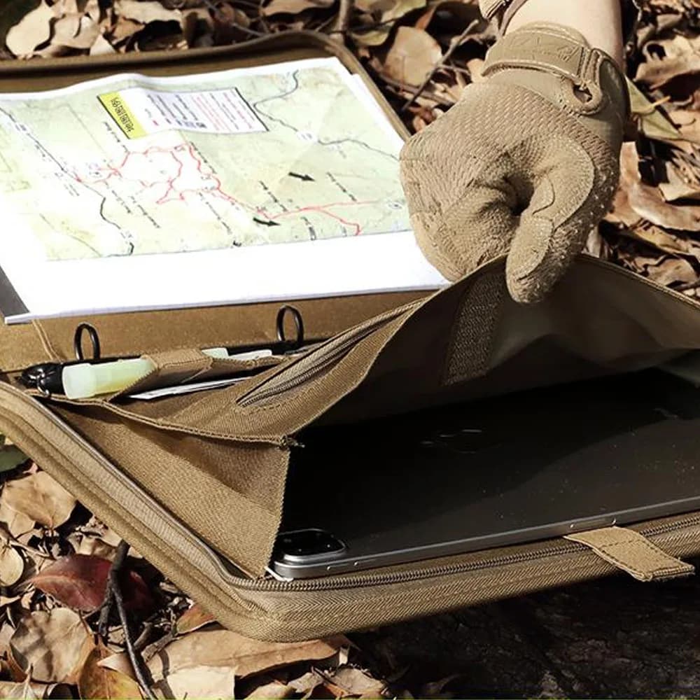 Portafoglio tattico per notebook con cerniera Raccoglitore padfolio impermeabile Grande agenda militare per notebook Borsa con maniglia multiuso