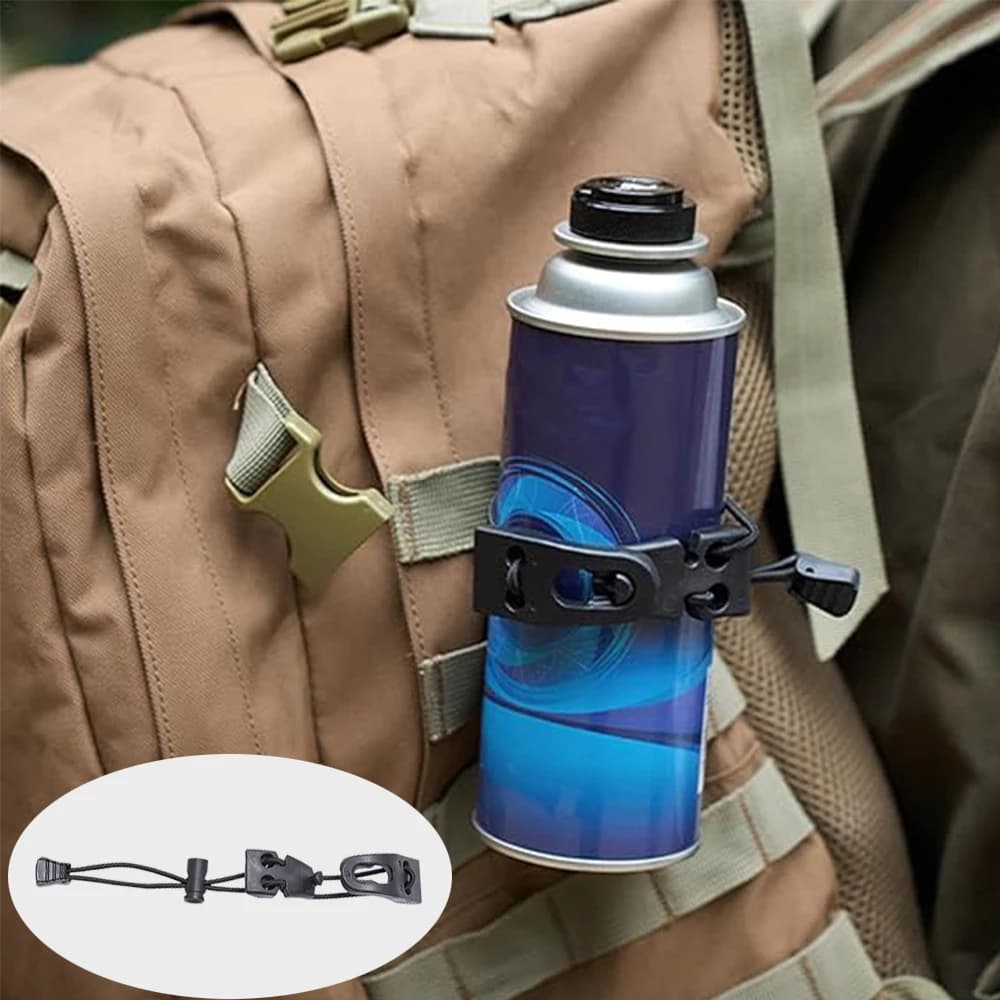 Mounting buckle for hiking sticks for backpack (2 pieces), fixing rope for torch, bottle fixing, elastic buckle for rope fixing.