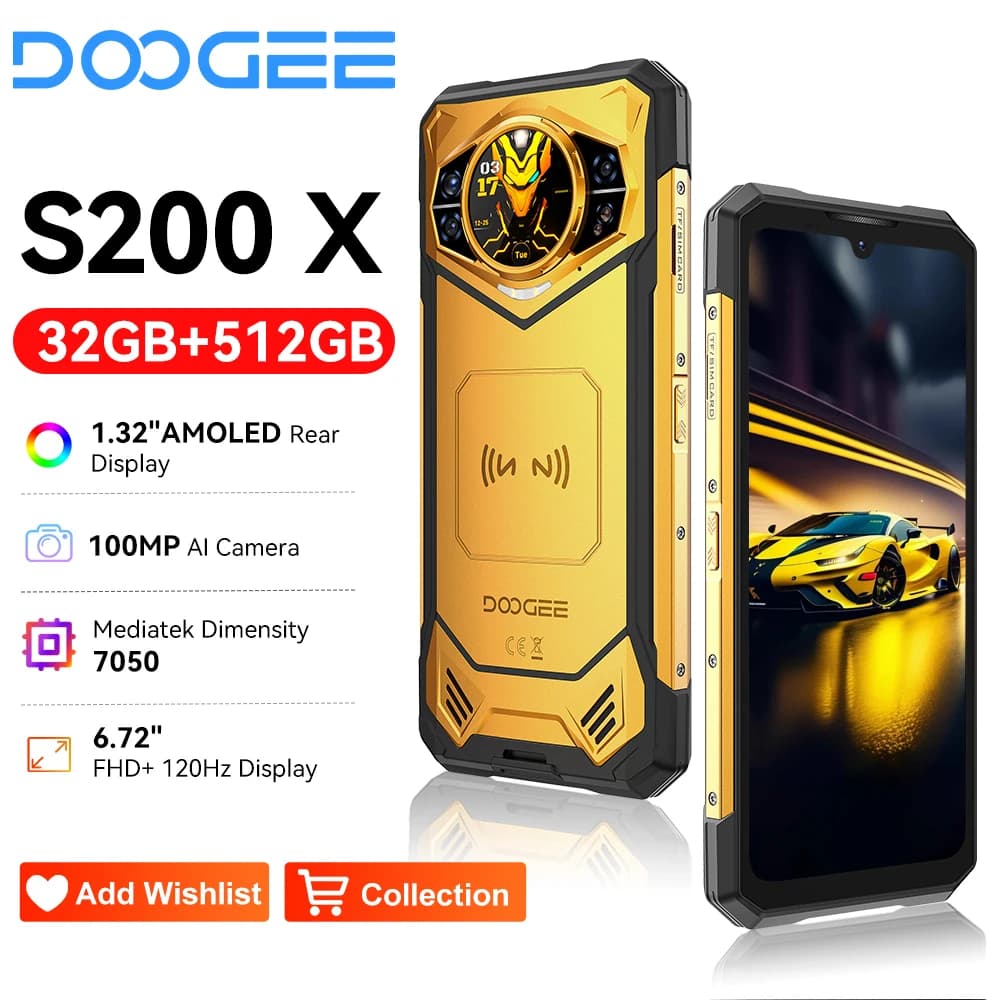 DOOGEE S200 X Rugged Phone 6.72" IPS FHD+120Hz Dimensity 7050 Telefono Portatile 32GB+512GB 10100mAh Smartphone 5G Android 14 NFC