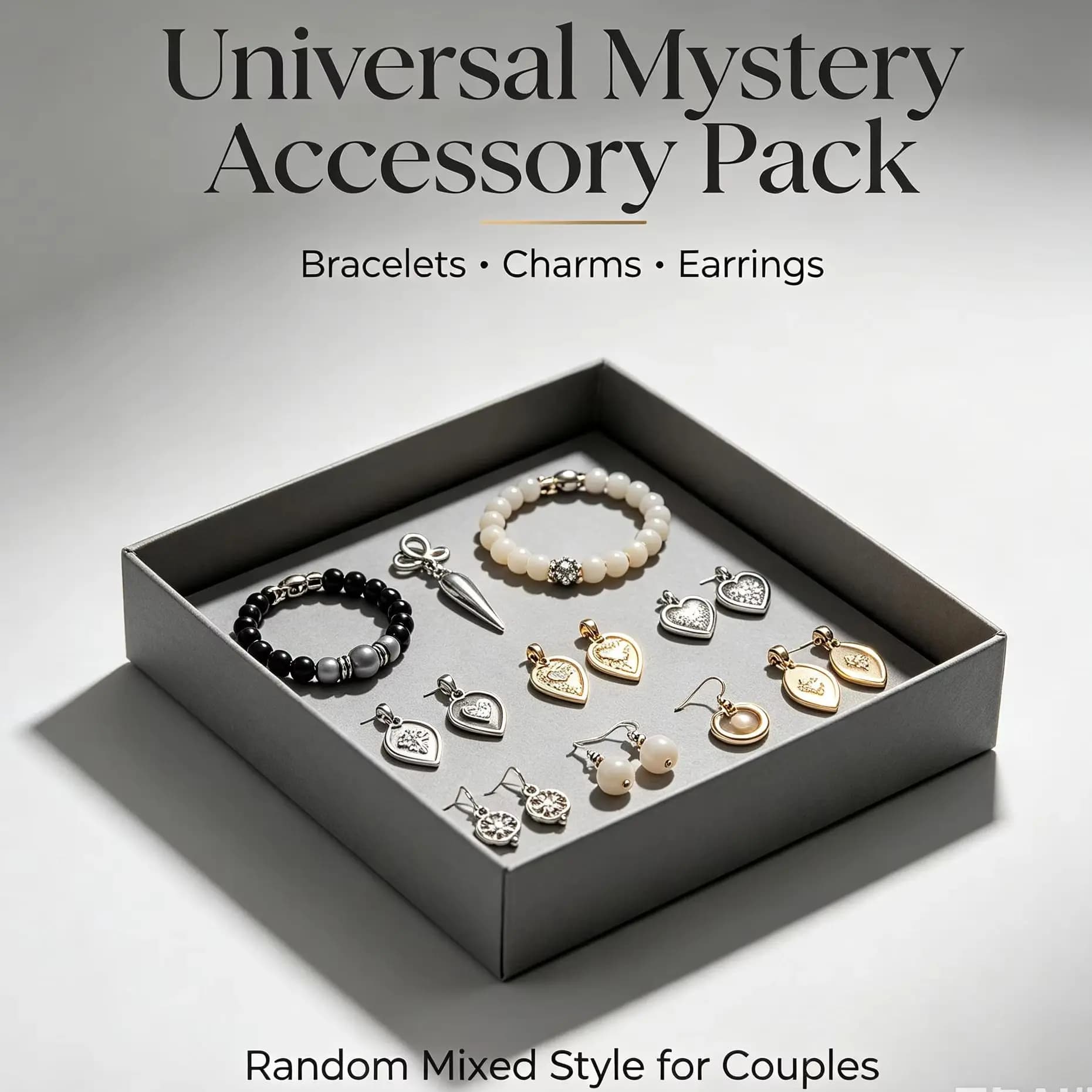 Unisex Surprise Blind Jewelry Gift Box Random Mixed Style Bracelets Neutral Charms Earrings Universal Mystery Accessory Pack for Couples