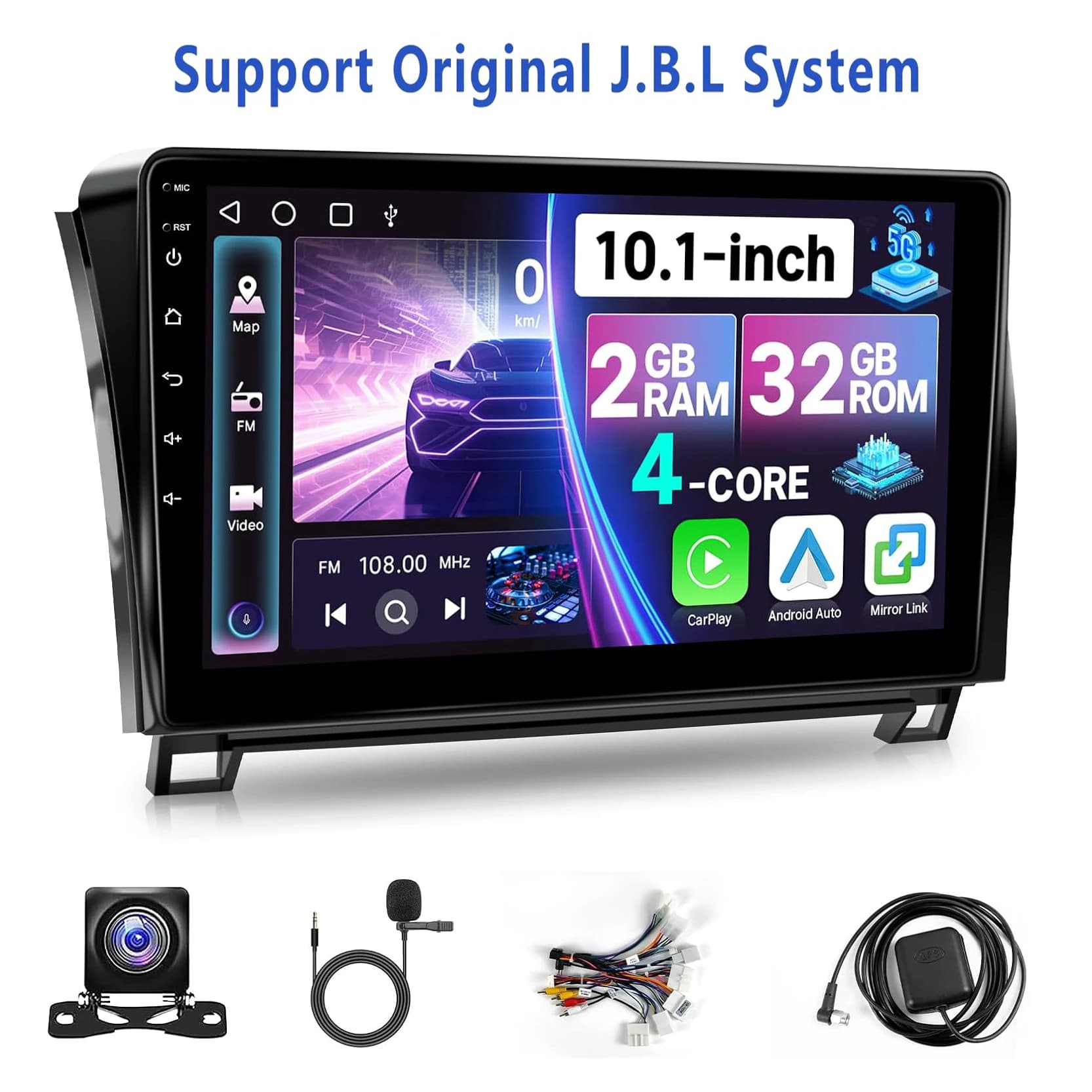 Android Car Radio for Toyota Tundra 2007-2013 Toyota Sequoia 2008-2018, 10.1inch IPS Touch Screen Stereo, Wireless Carplay Android Auto Bluetooth GPS WiFi FM (Fit for JBL)