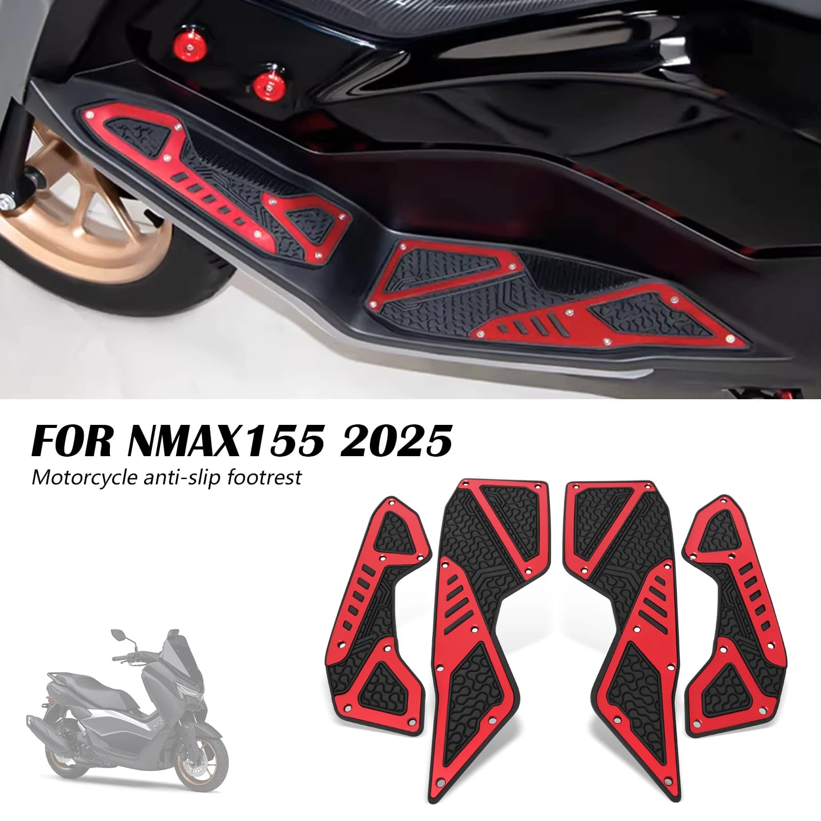 Pedane Antiscivolo per Moto Yamaha NMAX155 NMAX 155 2025, Poggiapiedi, Pedali, Piastre Antiscivolo