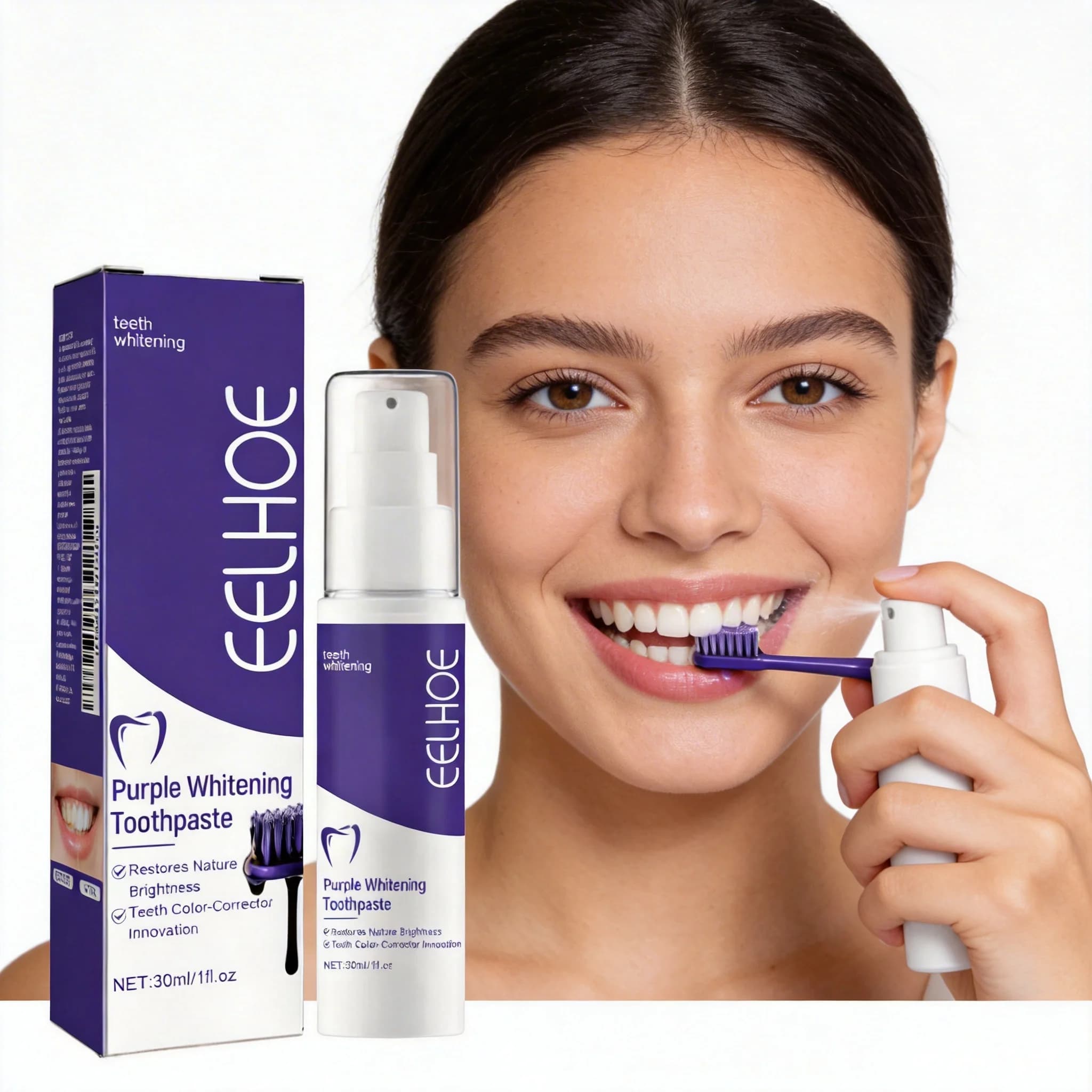 EELHOE 30ML Dentifricio Sbiancante Viola Removal Macchie e Odori dei Denti Whitening Denti Cura Delicata dei Gengive Portatile per Viaggi Usage Daily