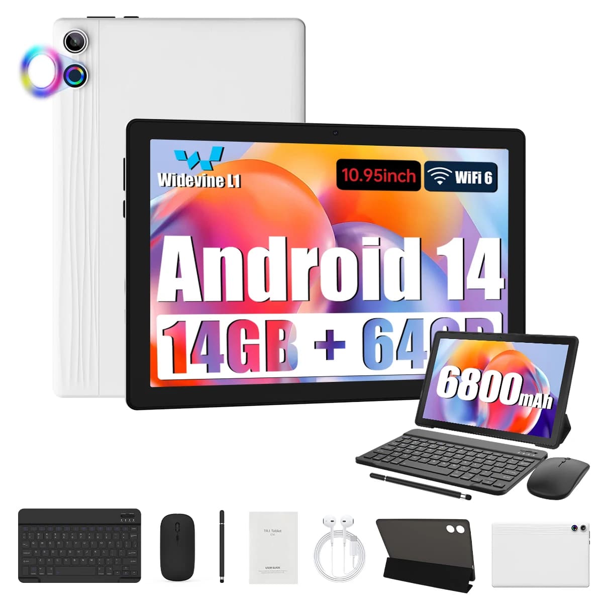 Tablet Android 14 from 10,95 inch 14 GB RAM 64 GB ROM Octa-core 6800 mAh with keyboard case Mouse Stilo tablet 8 in 1