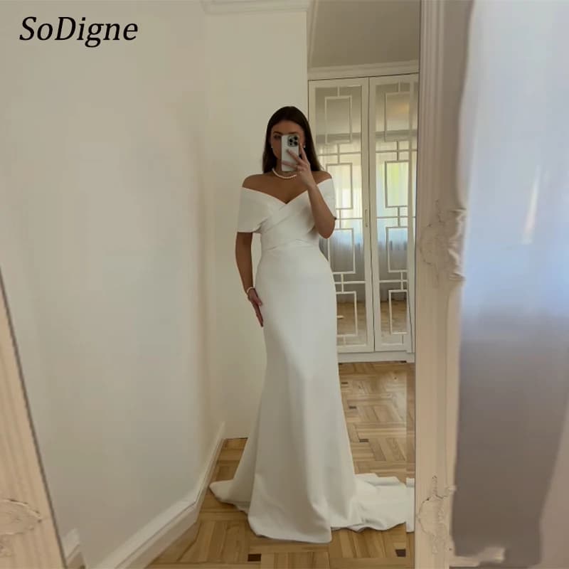SoDigne Abiti da sposa semplici a sirena per donna 2024 Abito da sposa in raso con spalle scoperte Abito da sposa vestidos de novia Personalizzato