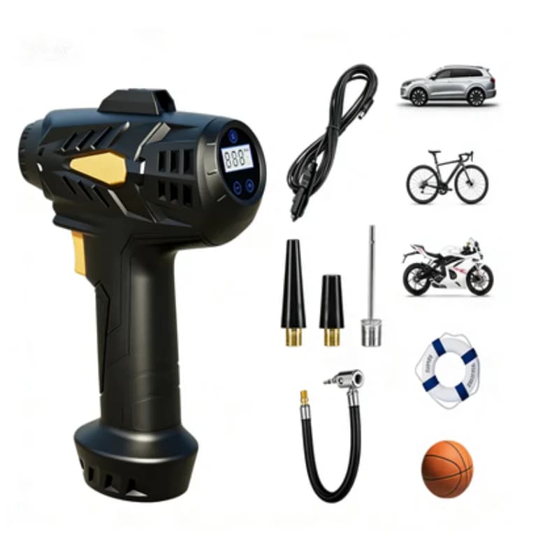 Compressore d'aria portatile per auto con display digitale, gonfiatore elettrico per pneumatici di auto, moto e biciclette.