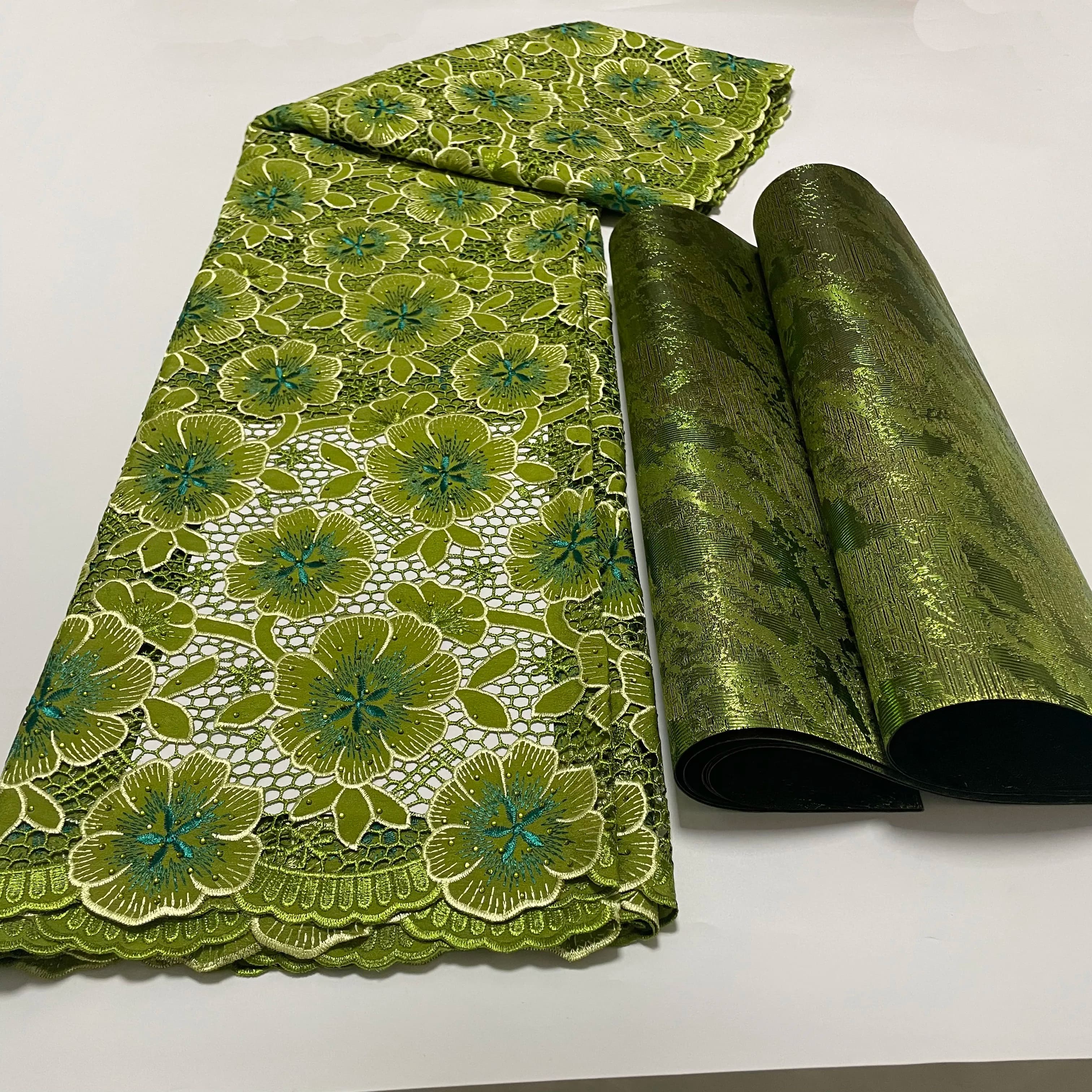 Luxury African Guipure Lace Fabric Embroidery French Tulle Cord Lace Material 5yards Matching with Swiss 3D Sego Headtie 2PCS