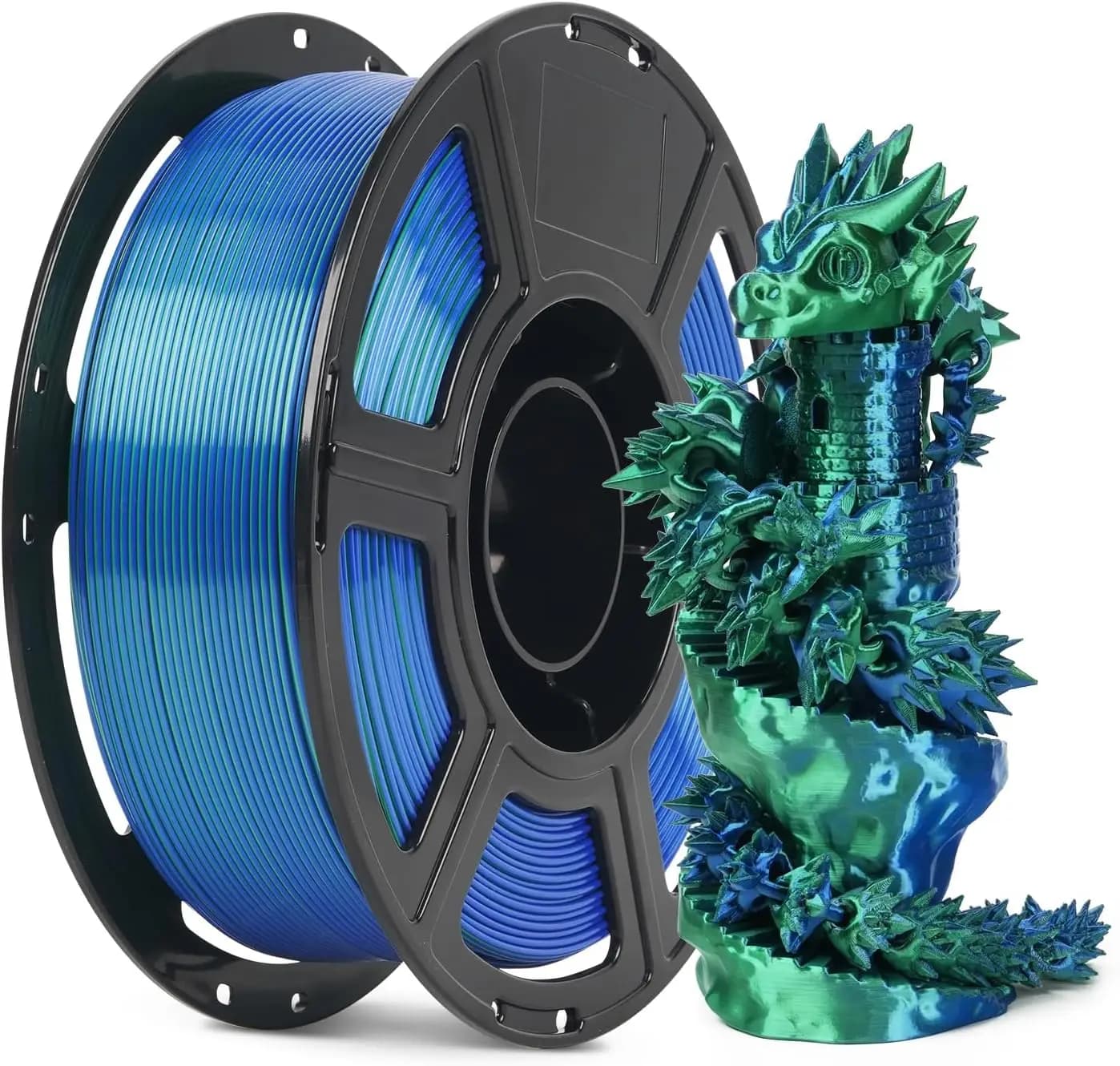 Filament PLA Silk 1.75mm Blue Green 250g Polished, Dimensional Accuracy +/- 0.05mm for 3D Printer
