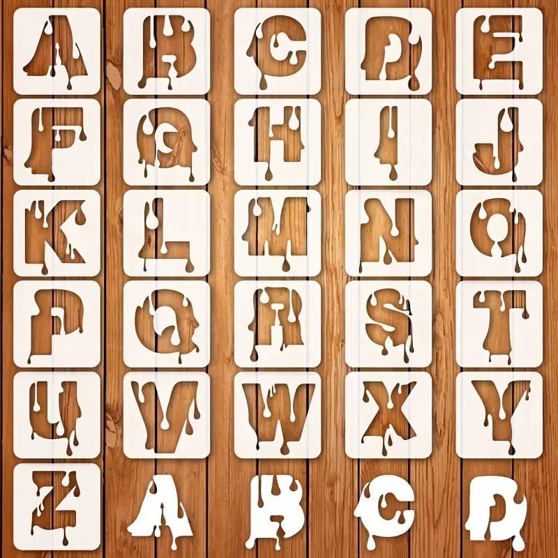 26PCS 7.5×7.5cm Dripping Alphabet Stencil Set, Reusable Letter Templates for DIY Painting, Wall Art, Fabric, Scrapbooking, Sig