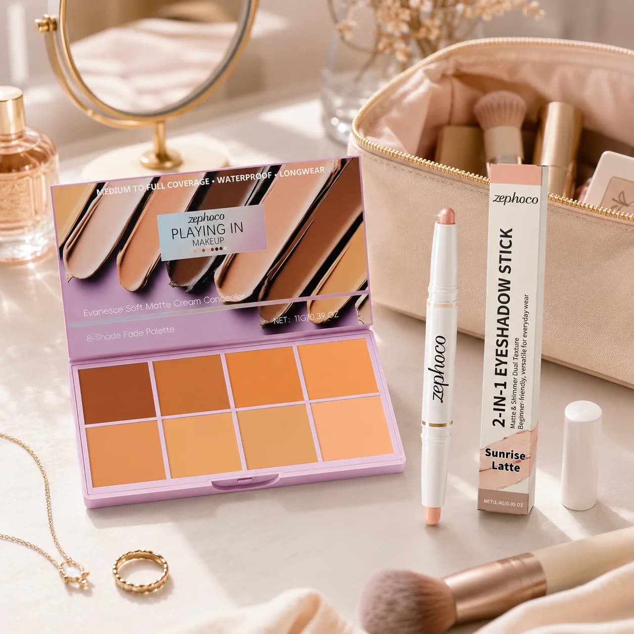 8Color Cream Concealer Palette with Double End Eyeshadow Stick Sunrise LatteMakeup KitEasy to apply makeup and convenient to use