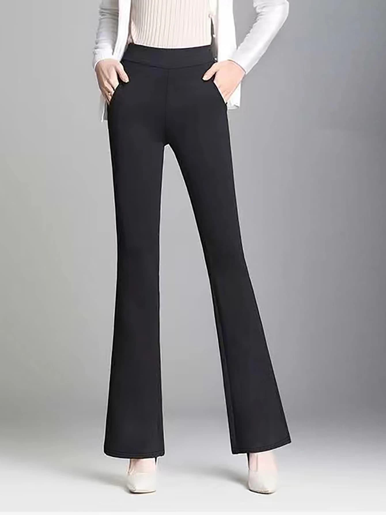 Pantaloni sportivi da yoga da allenamento solidi elasticizzati divisi a vita alta da donna