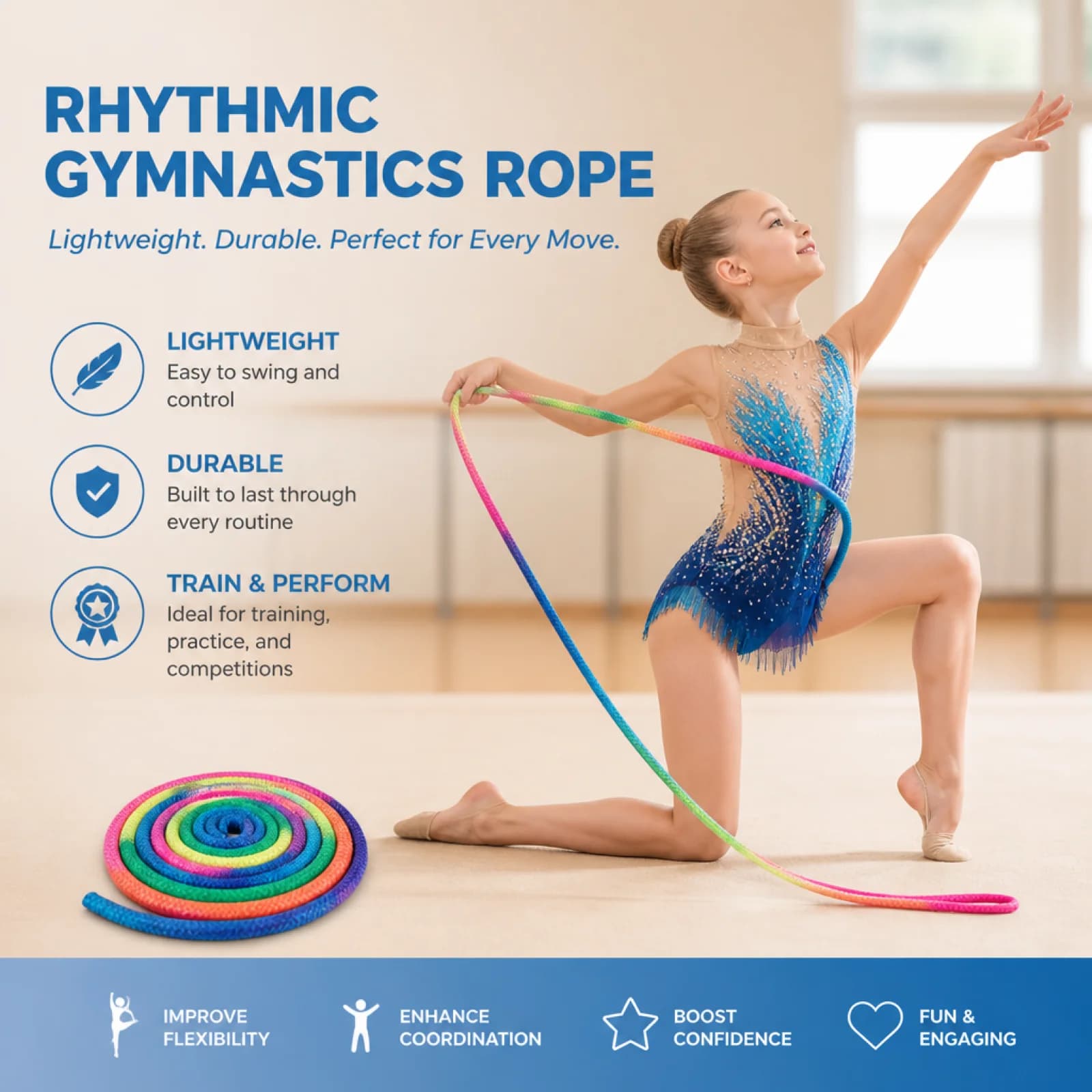3m Multicolor Rhythmic Gymnastics Jump Rope for Artistic Practice And Events Durable Gymnastics Equipment