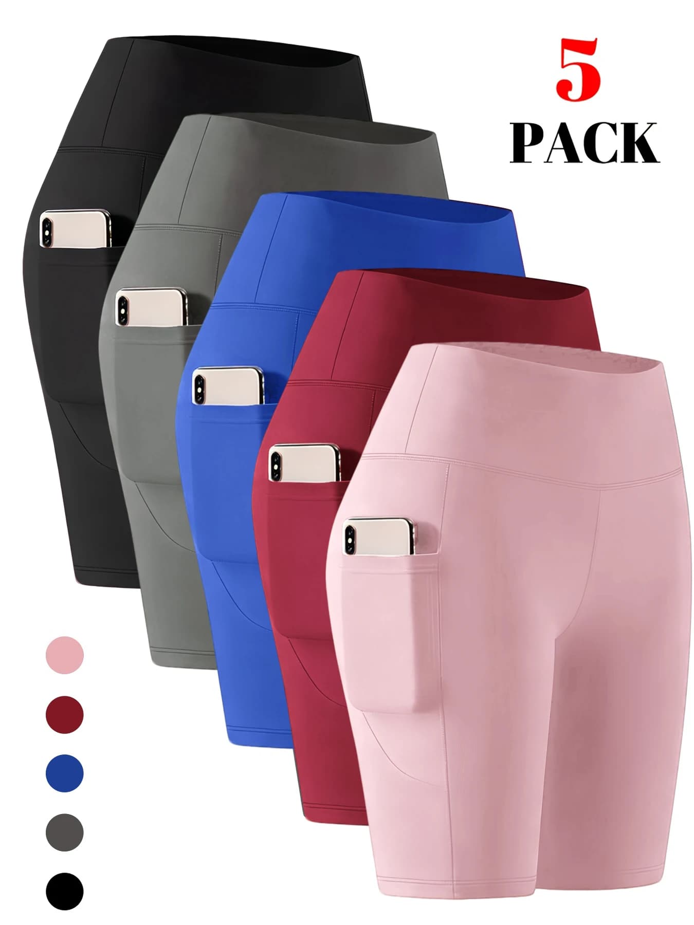 Set 4 Pieces New Style Summer: Women's Yoga Shorts in High Waist Push-Up Effect from 5 Inches with Pockets, Yoga Clothing, Pilates Training Clothing