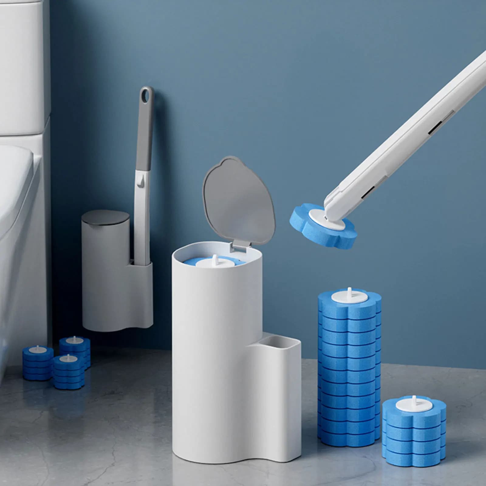 Scopino per WC usa e getta Spazzola per pulizia WC domestica a parete Spazzola di ricambio senza trapano Pulizia scopino per WC usa e getta