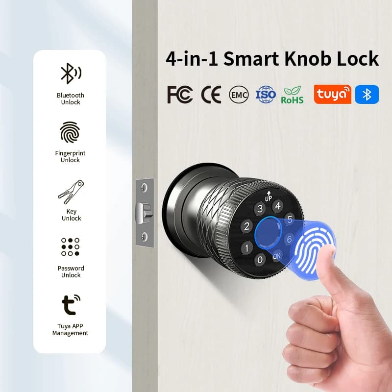 Spherical Door Lock, Indoor Smart Lock, App Bluetooth-connected Fingerprint Lock, Suitable for Kitchens and Bedrooms