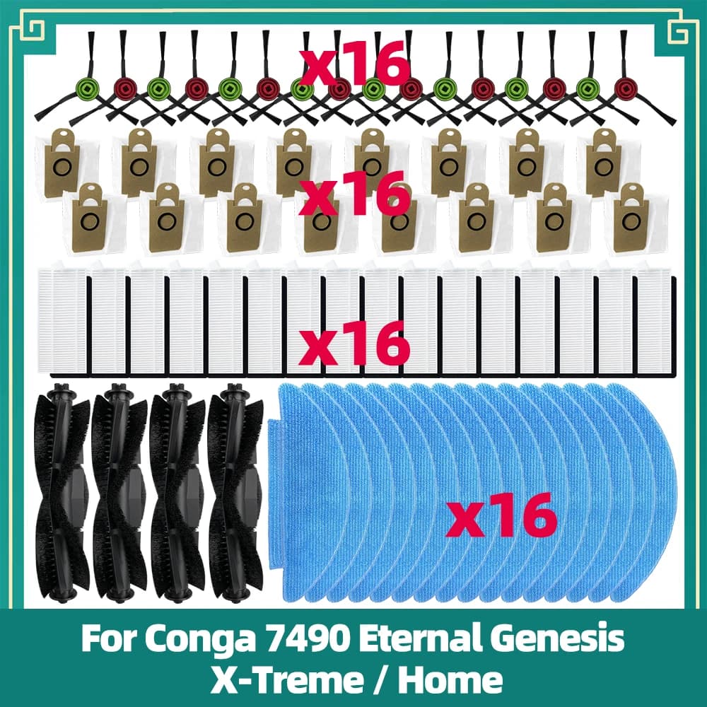 Ricambi compatibili con Cecotec Conga 7490 Eternal Genesis / X-Treme / Home robot aspirapolvere spazzola principale spazzola laterale filtro panno mop sacchetto polvere