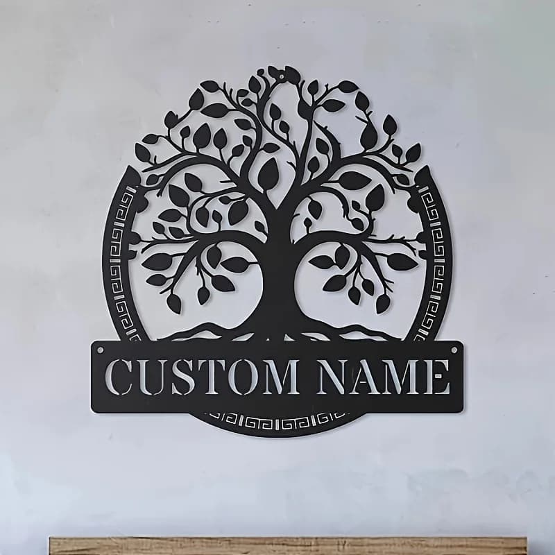Custom Metal Wall Art of the Tree of Life. Teach personalized with Family name. Reusable Geometric Design. Metal Round Decoration for Home