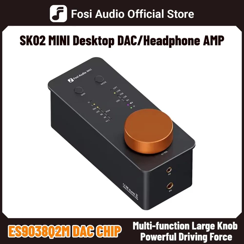 Fosi Audio SK02 USB DAC Amplificatore per cuffie Amp Decodificatore audio Supporto DSD 256 PCM per cuffie bilanciate da 3,5 mm e 4,4 mm