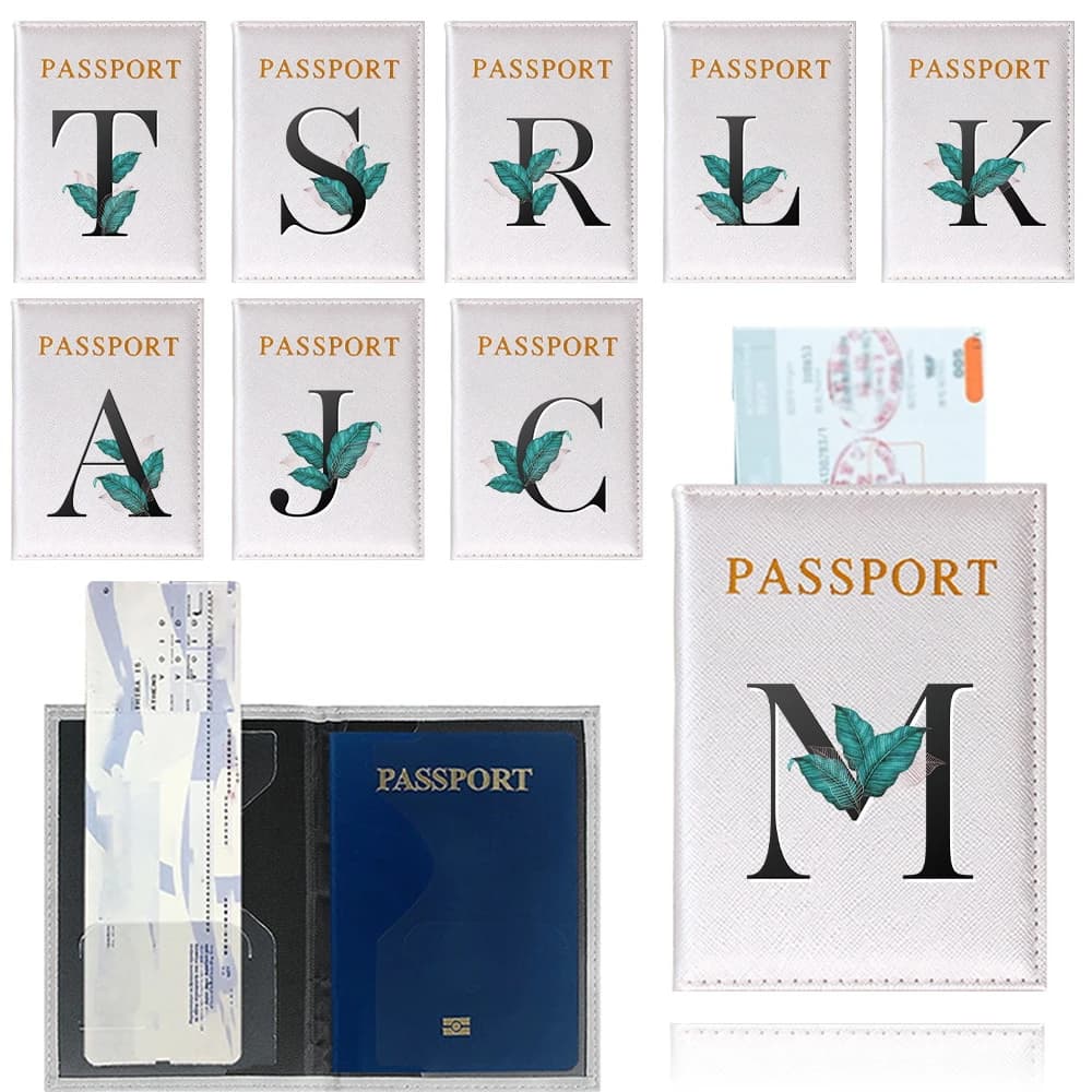 Custom Name PU Leaf Letter Print Passport Holder Unisex Multi Function Travel Wallet Ticket ID Credit Card Pouch