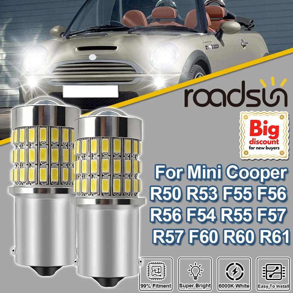 Roadsun 2X 1156 P21W per Mini Cooper R50 R53 F55 F56 R56 F54 R55 F57 R57 F60 R60 R61 Luci di Retromarcia con Lente Proiettore