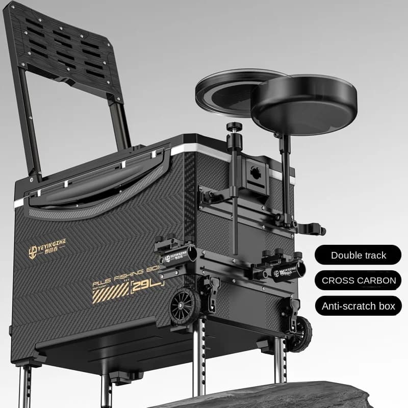 29 liters fishing gear box with lifting legs and toolbox with wheel Multifunctional fishing box Fishing equipment with bucket for live fish
