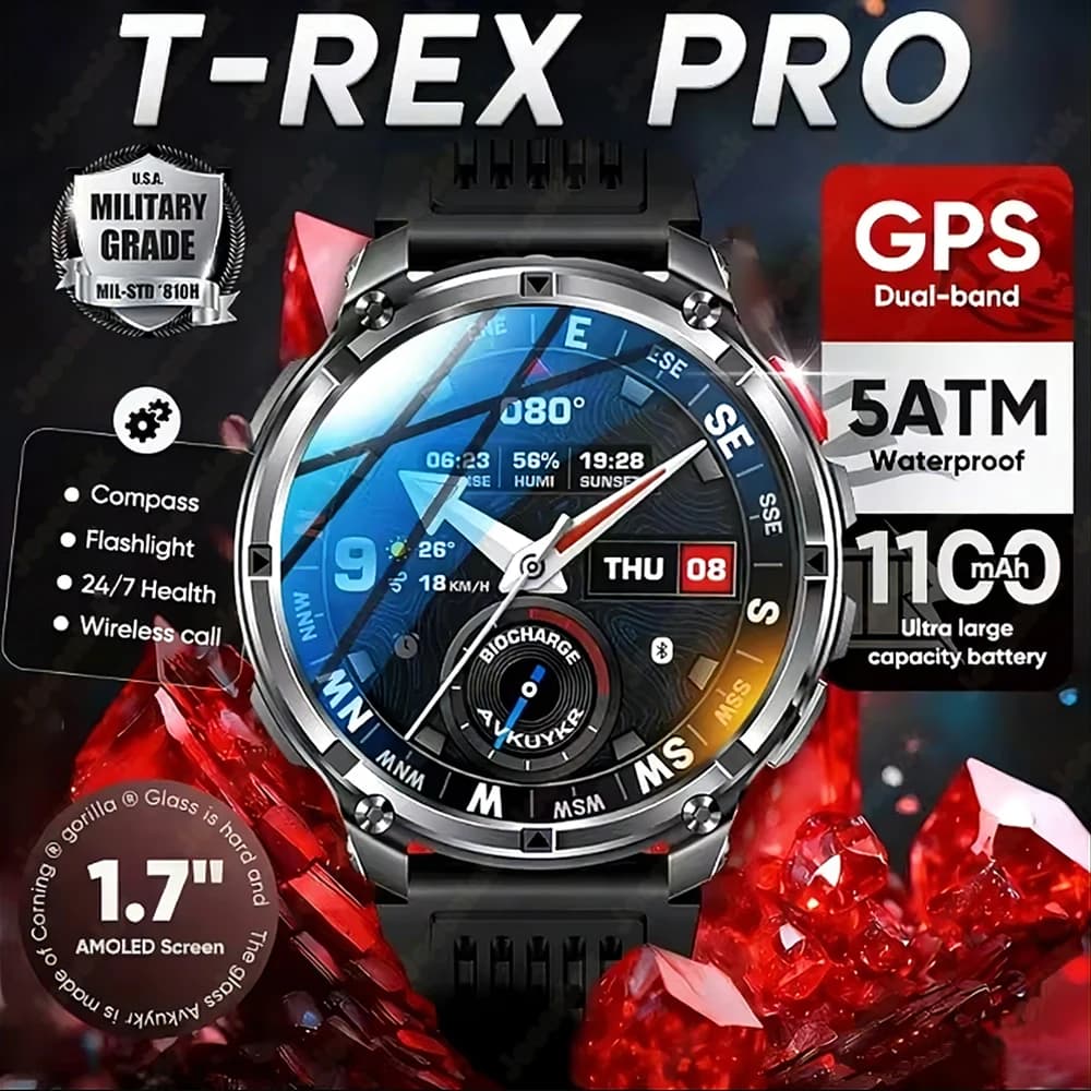 Nuovo Smartwatch GPS 2026 per Uomo con Monitoraggio del Sonno, Torcia per Esterni, Display HD da 1,7 Pollici, Impermeabile IP68, Batteria da 1100mAh