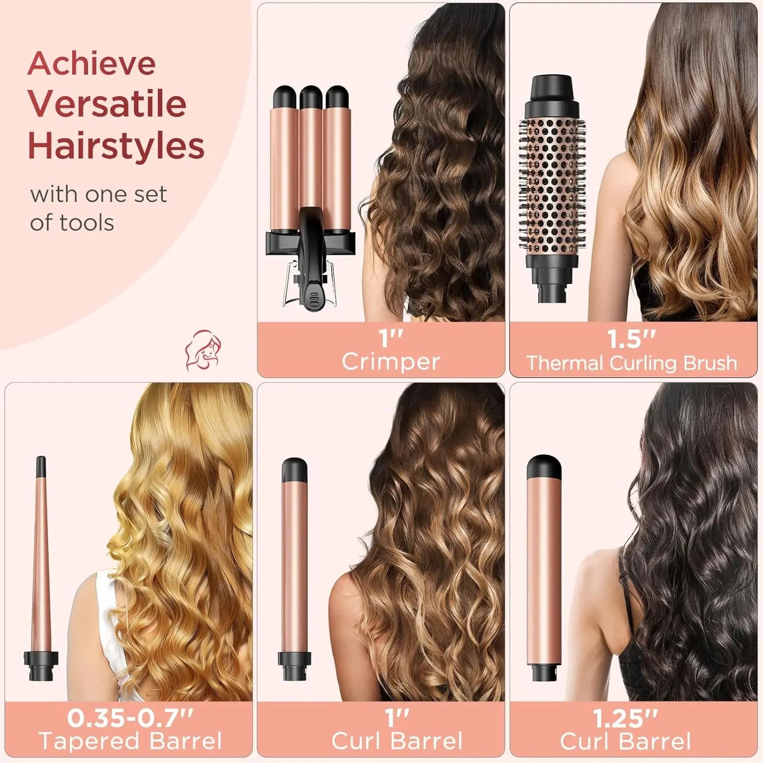 BESTOPE PRO Ricciacapelli 5 in 1, set of iron curling hair with thermal brush, a 3 barrel curling iron, 3 ceramic cur