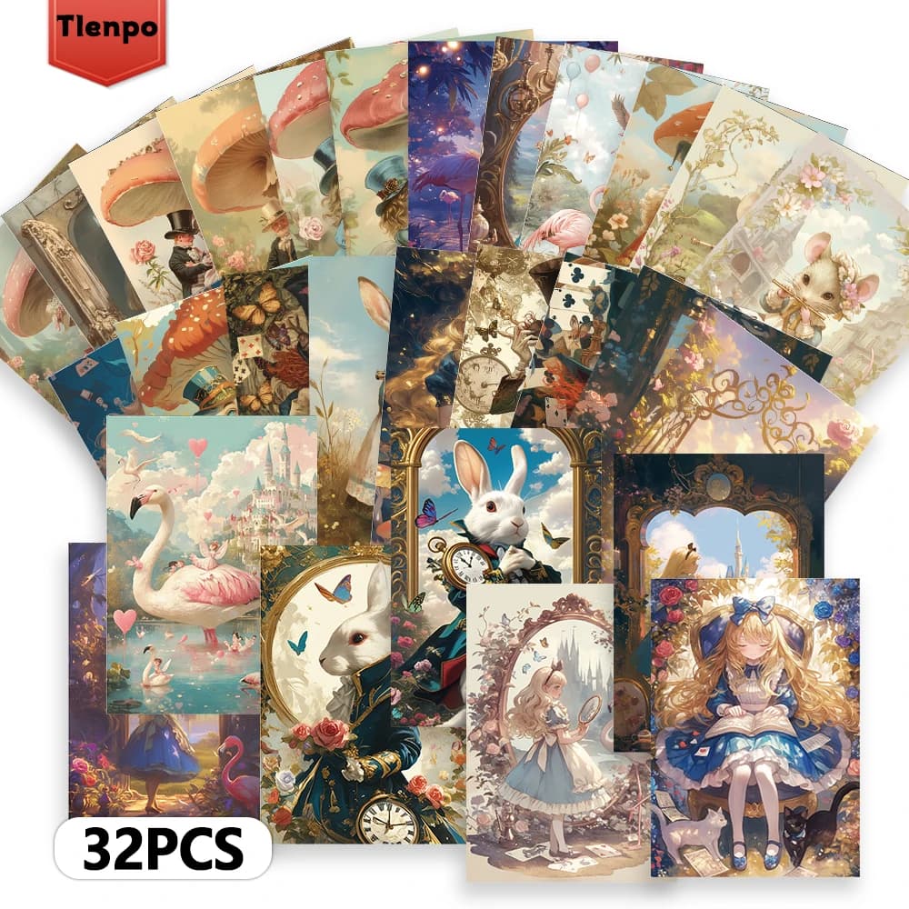 32 pezzi, cartoline vintage di Alice nel Paese delle Meraviglie, regali di compleanno/anniversario, oggetti da collezione, perfetti per regalare, pronti per la posta.