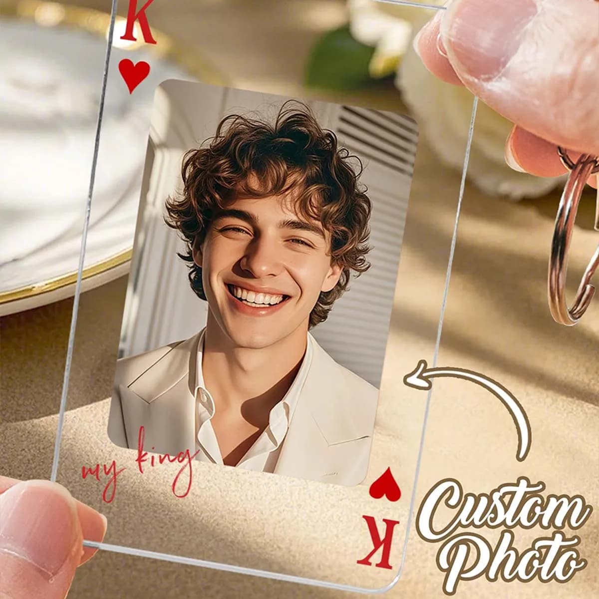 Custom poker designs, personalize with your photos and text, Valentine's Day gifts, unique couple keychains