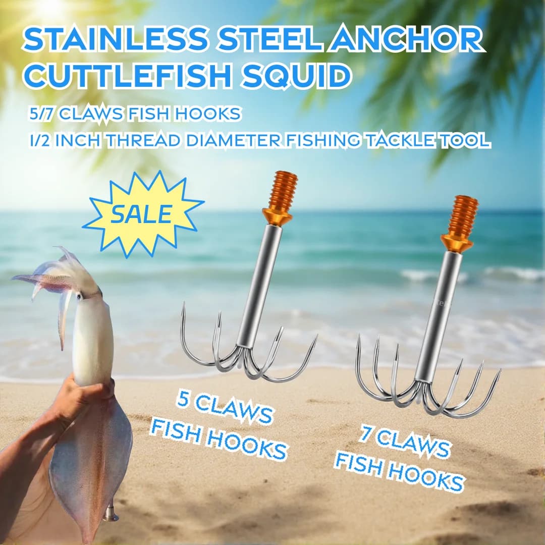 Fishing Gaff Stainless Steel Anchor Cuttlefish Squid 5/7 Claws Fish Hooks 1/2 Inch Thread Diameter Fishing Tackle Tool