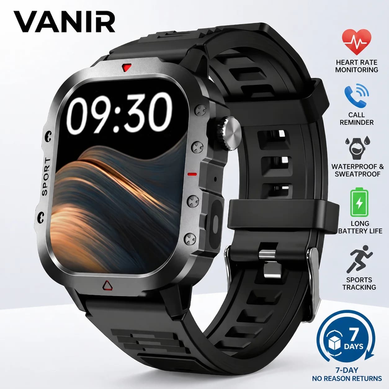 Smartwatch Bluetooth VANIR - Effettua/Ricevi Chiamate, Orologio Sportivo e alla Moda per Uomini e Donne