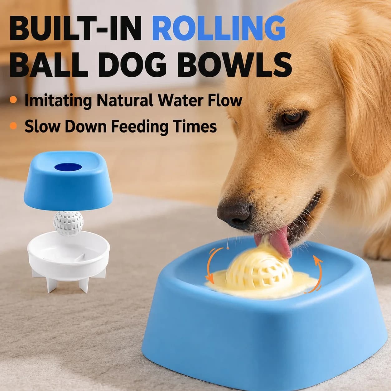 Dog Lick Bowl Slow Feeder Dog Bowl Non-Slip Lick Toy Liquid with Rolling Ball Interactive Treats Bone Broth Ice Cream Yogurt Toy