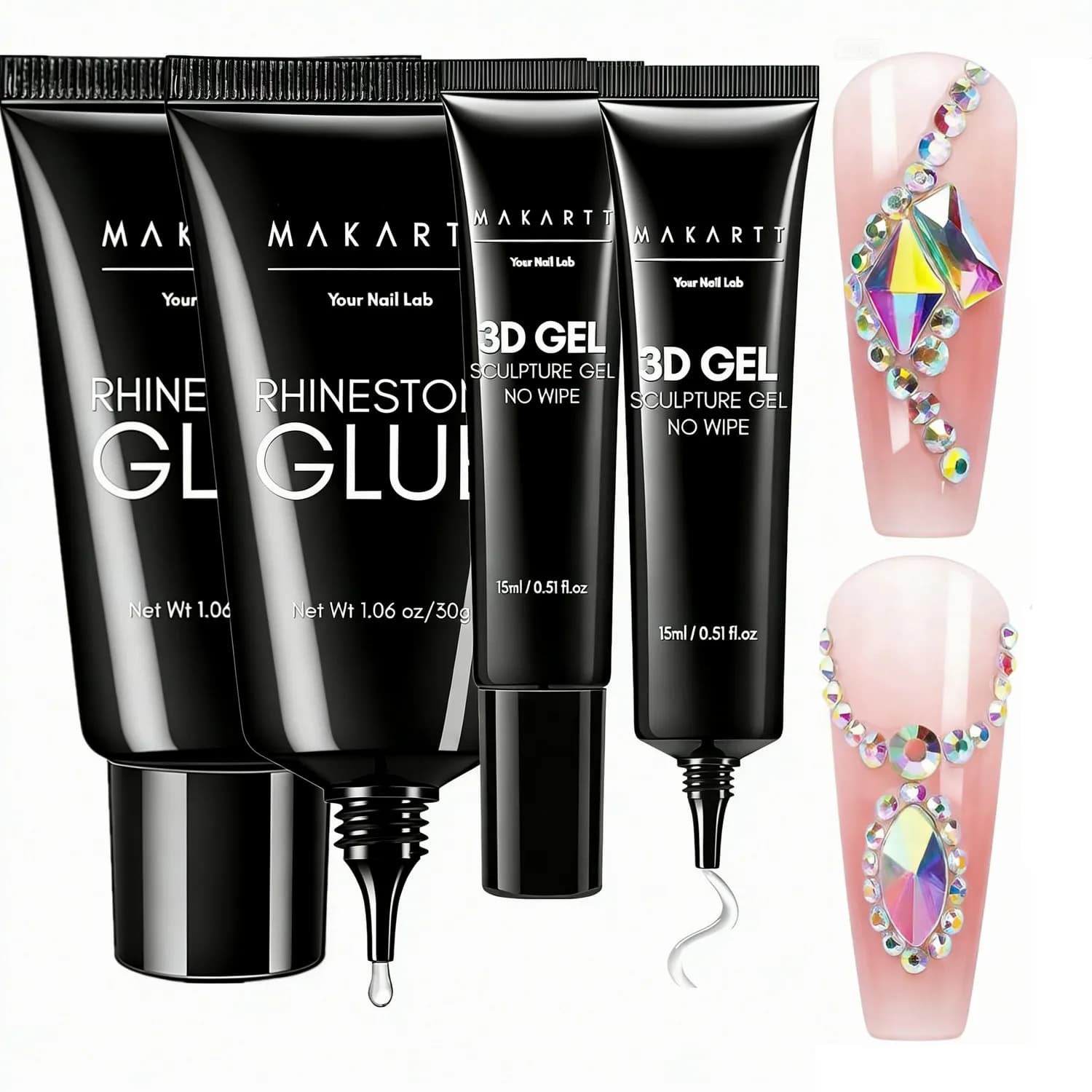 Makartt Gel 3D - Gel per modellare le unghie Colla per unghie Trasparente Forte colla per strass Gel per disegni di unghie Disegno di nail art fai da te, stampaggio