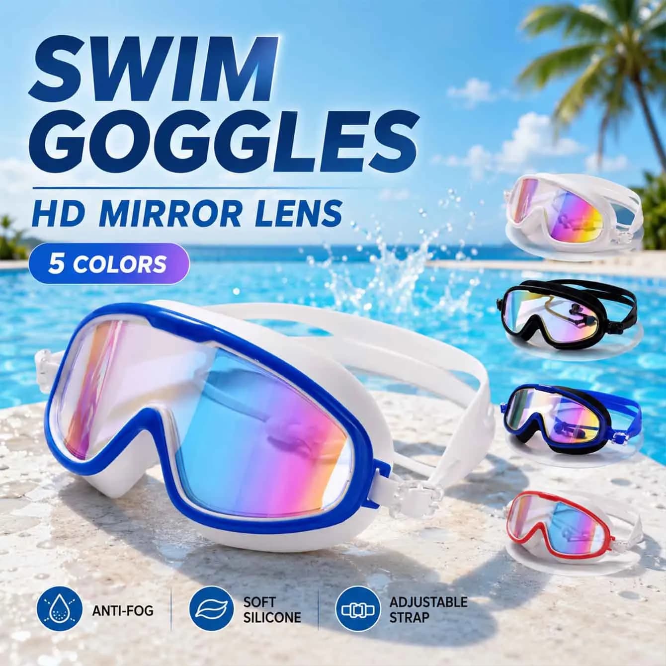 1PC Anti Fog UV Protection Swim Goggles Mirror Lens Leakproof Wide View Adjustable Strap Swimming Glasses for Pool Beach