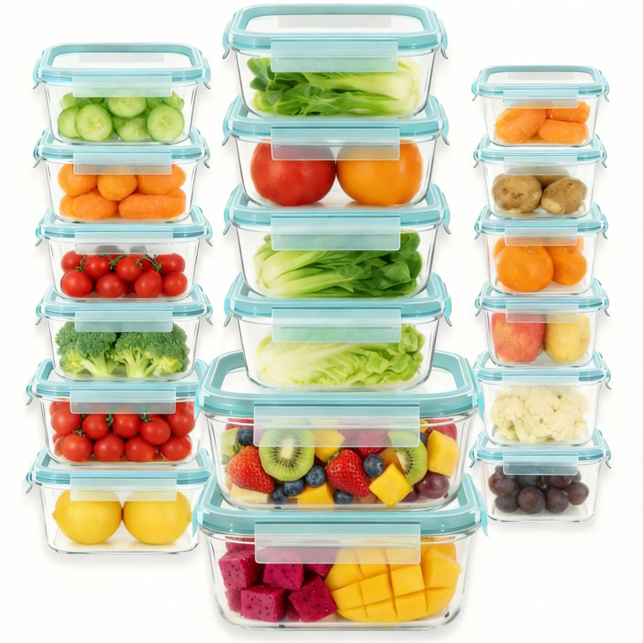 Set di 18 Contenitori in Vetro da 27oz con Coperchi, Set di Contenitori per Alimenti in Vetro con Coperchi Ermetici a Scatto per Microonde e Forno