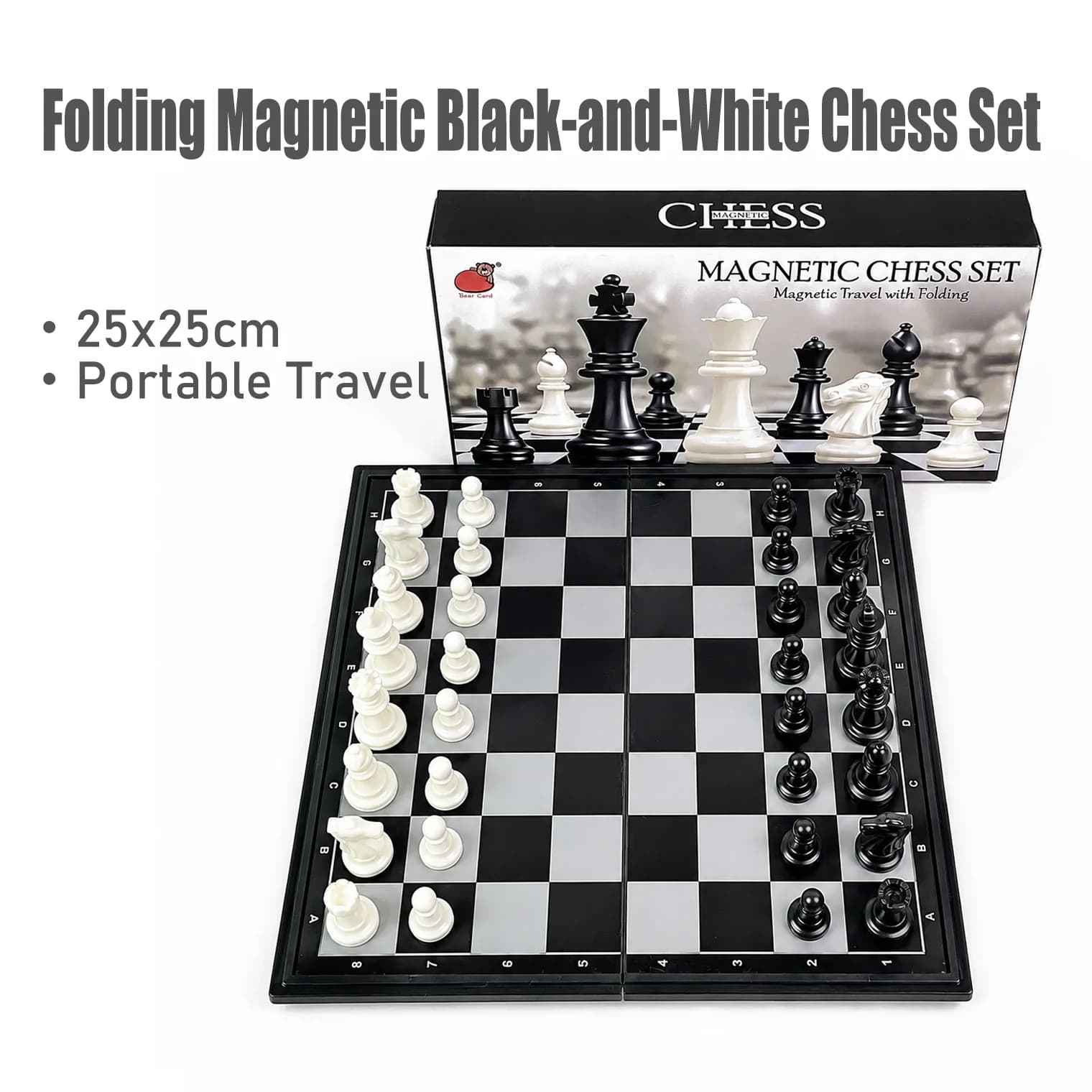 25x25cm Folding Magnetic Chess Set Black White Board Game Portable Travel Educational Puzzle Toy Gift for Kids Adults