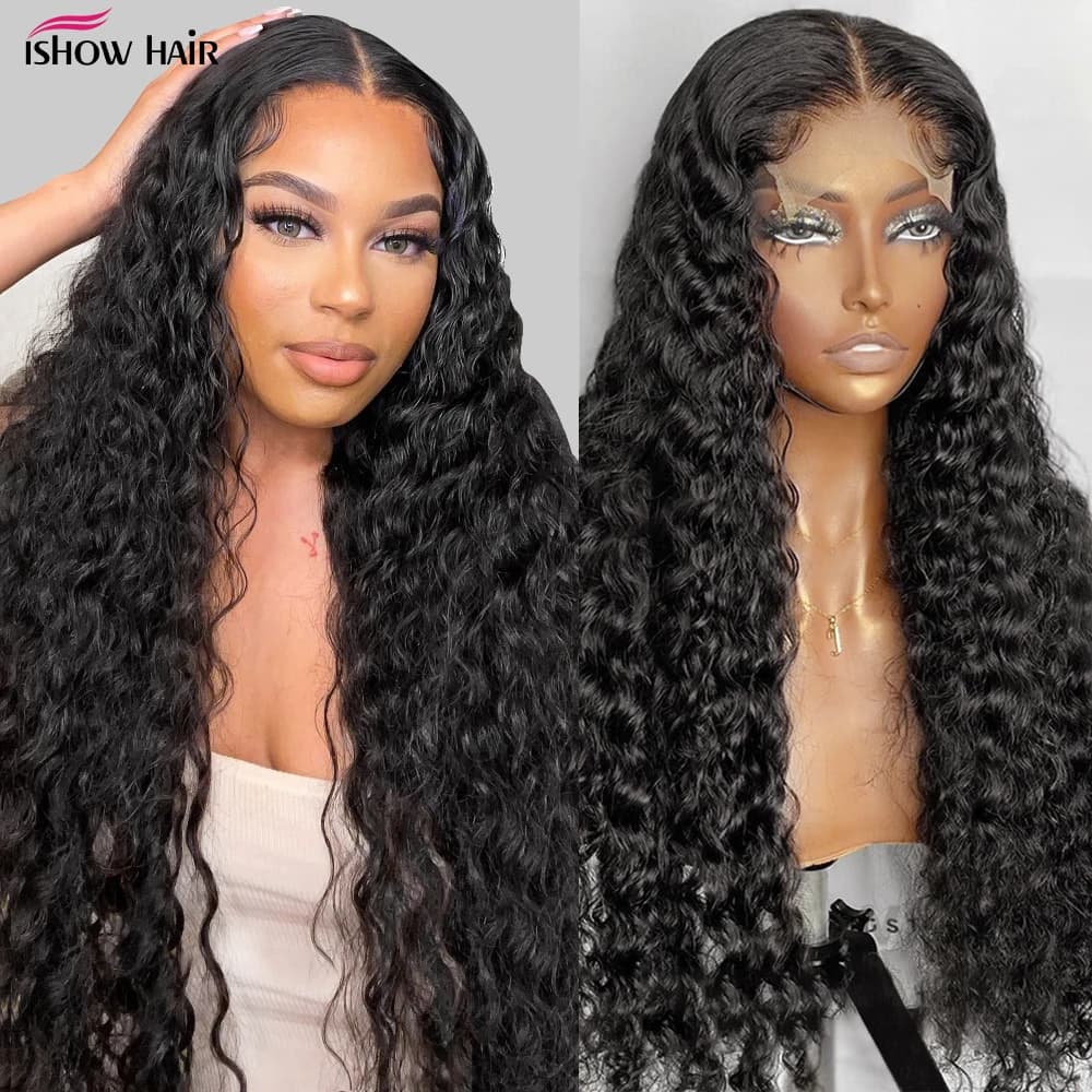 Ishow 13x4 Lace Front Human Hair Wigs 13x6 Transparent Lace Frontal Wig For Black Women Brazilian Water Wave Closure Wigs