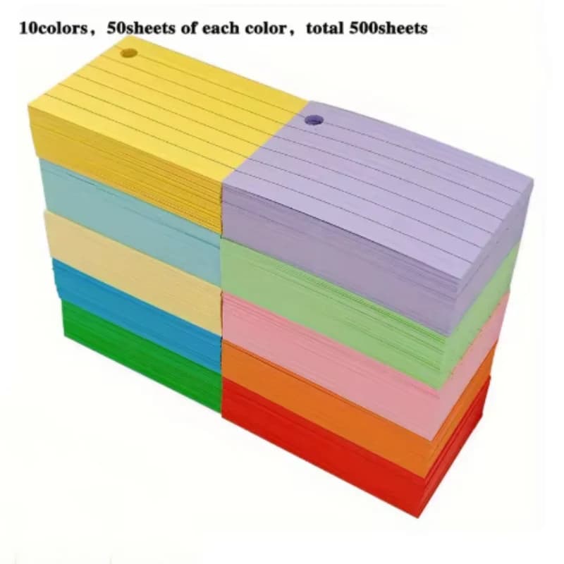 Schede indice colorate rivestite da 500 fogli con anelli – Flashcard a righe per studi di studio, apprendimento e appunti scolastici – Schede per appunti in carta
