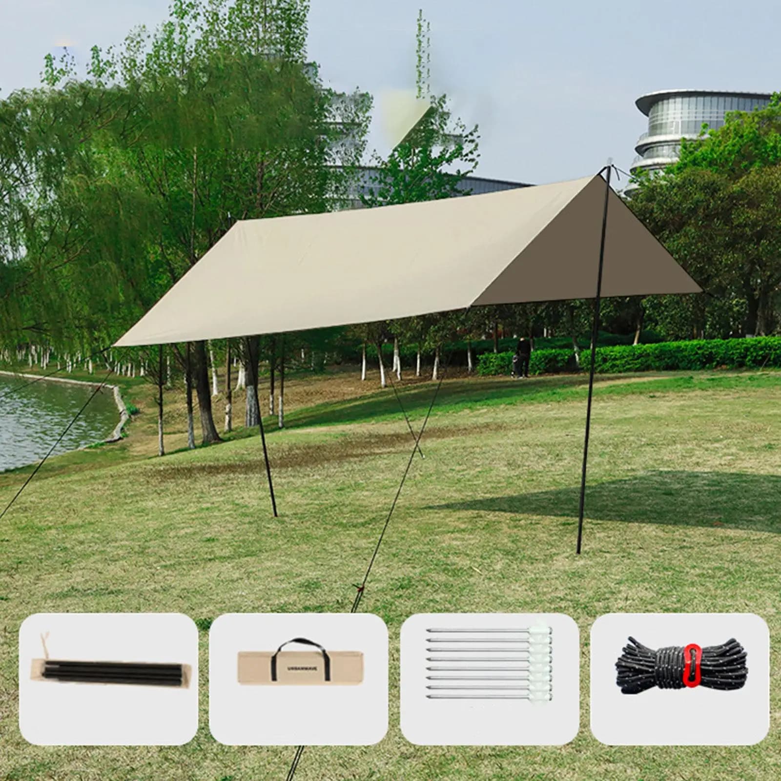 Tenda portatile da esterno Telo Sopravvivenza Riparo solare Ombra Baldacchino Zaino in spalla esterno Tenda da campeggio impermeabile Parasole 3x4M